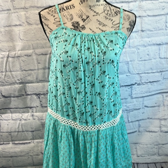 Debbie Katz South Beach Aqua Lily Maxi Dress NWT Tiered Spaghetti Straps Small - Picture 2 of 10